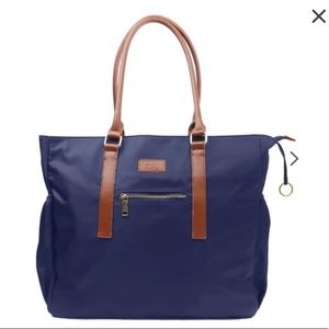 Teacher Tote- Large Navy and Brown Leather Tote bag